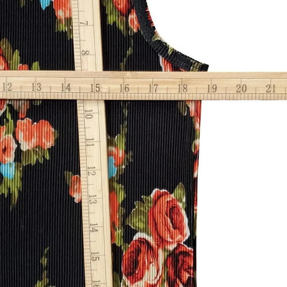 Vintage 90s Y2K CDW Black Red Floral Pleated Sleeveless Shell Blouse Top L - Picture 6 of 13